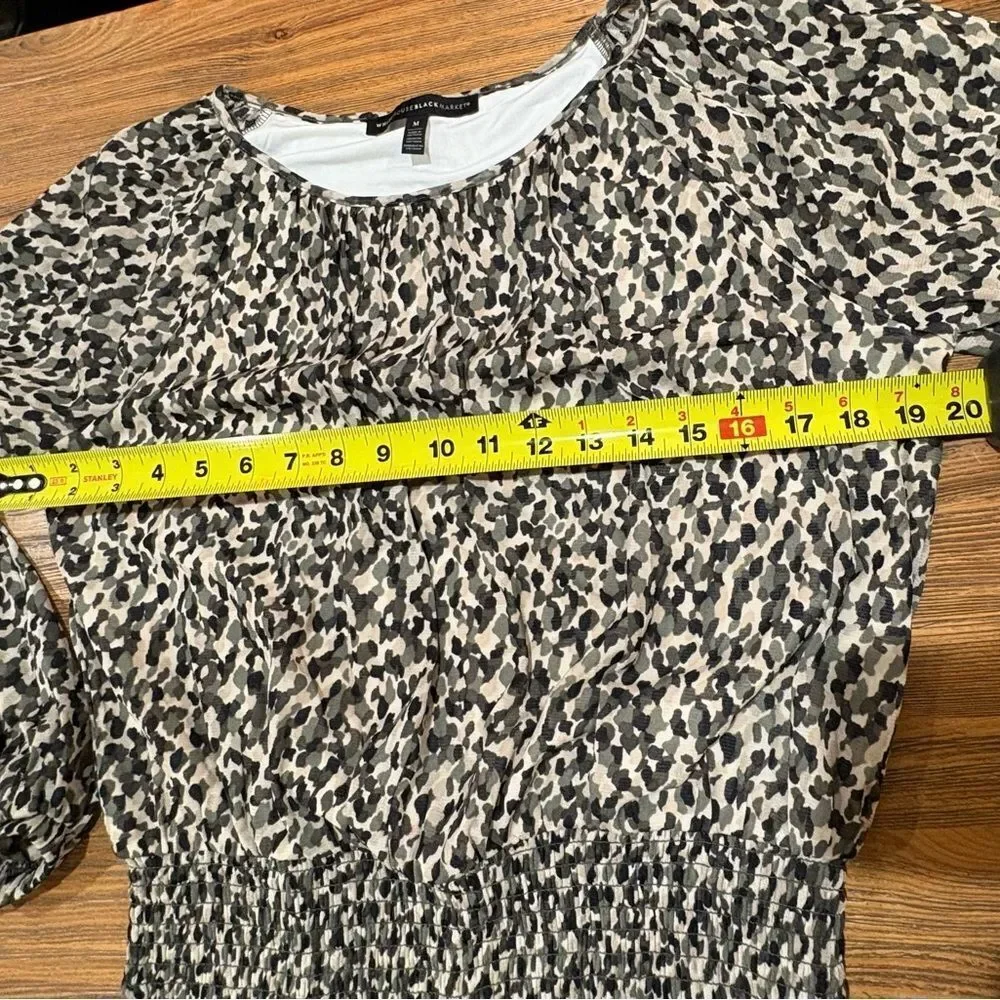 White House Black Market Black Olive Green and Cream Smocked Blouse